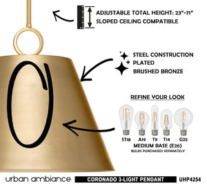 The instructions for how to make a beautiful UHP4254 New Traditional Pendant 15.25''H x 17.875''W, Brushed Bronze Finish, Coronado Collection lighting