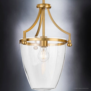 An UHP4255 Traditional Pendant luxury lighting fixture with a clear glass shade by Urban Ambiance.