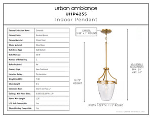A beautiful indoor pendant light from the Coronado Collection by Urban Ambiance featuring a brushed bronze finish.