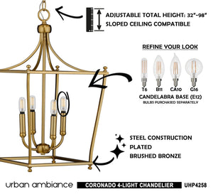 A gorgeous and unique image of a UHP4258 Traditional Chandelier 24.375''H x 14.375''W, Brushed Bronze Finish, Coronado Collection light fixture