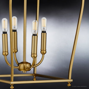 A beautiful luxury lamp, the UHP4258 Tranditional Chandelier 24.375''H x 14.375''W, features a brushed bronze finish and a gold metal cage housing