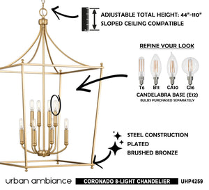 A beautiful UHP4259 Tranditional Chandelier 36''H x 20''W, Brushed Bronze Finish, Coronado Collection lantern with the instructions for how to use it from Urban