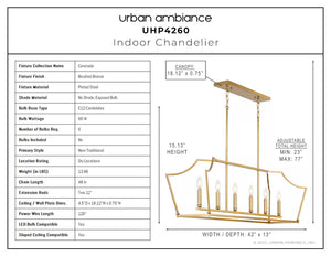 A diagram showing the dimensions of a beautiful Urban Ambiance UHP4260 Traditional Chandelier lighting fixture.
