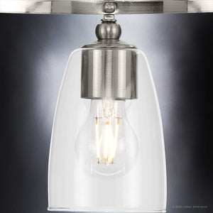 An Urban Ambiance UHP4261 Tranditional Chandelier, 12.25''H x 21''W, featuring a beautiful brushed nickel finish and clear glass shade.