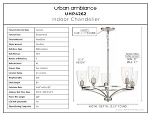 A diagram showing the dimensions of a unique Urban Ambiance UHP4262 Lighting Fixture 12.5''H x 25.25''W, Brushed Nickel Finish, Coronado