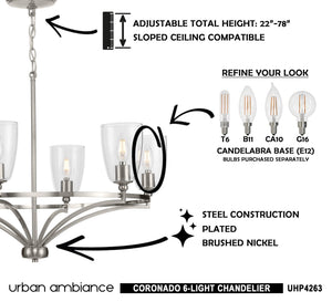 Urban Ambiance UHP4263 Traditional Chandelier 14''H x 30''W, Brushed Nickel Finish, Coronado Collection gorgeous chandelier.