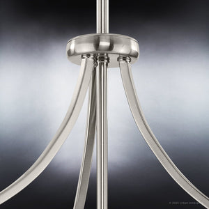 A unique and beautiful lighting fixture: A close up of a UHP4267 Traditional Pendant 23.375''H x 15.25''W, Brushed Nickel Finish, Coronado Collection