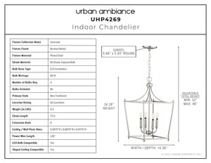 A diagram showing the dimensions of a beautiful and unique Urban Ambiance UHP4269 Traditional Chandelier 24.375''H x 14.375''W, Brushed Nickel Finish