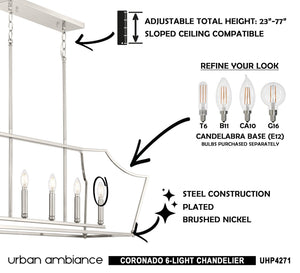 Urban Ambiance - UHP4271 Tranditional Chandelier 15.125''H x 42''W, Brushed Nickel Finish, Coronado Collection - luxury lighting fixture