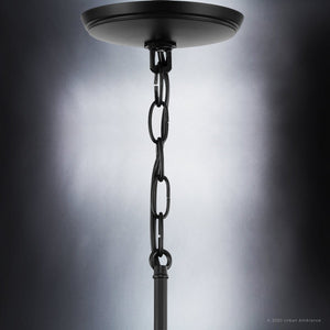 A beautiful UHP4273 Traditional Chandelier 12.5''H x 25.25''W with a chain hanging from it, offering luxury lighting fixture in Midnight Black Finish from