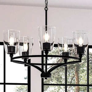 A beautiful UHP4273 Tranditional Chandelier 12.5''H x 25.25''W lighting fixture with a Midnight Black Finish, Coronado Collection by Urban Amb