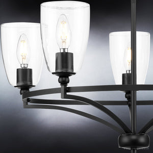 A beautiful UHP4273 Traditional Chandelier with three glass shades, featuring a Midnight Black Finish from the Coronado Collection by Urban Ambiance.