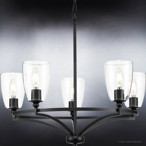 Luxury chandelier, Midnight Black Finish, Coronado Collection with glass shades.