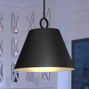 A UHP4276 New Traditional Pendant with a gorgeous Midnight Black Finish, hanging in a kitchen from Urban Ambiance.