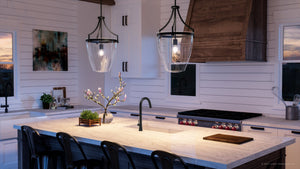 A luxurious kitchen featuring a unique pendant lamp from the Coronado Collection by Urban Ambiance.