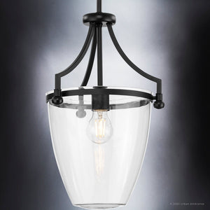 A beautiful pendant lighting fixture: UHP4277 Traditional Pendant, featuring a unique design and a clear glass shade in Midnight Black Finish from the Coronado Collection by Urban Ambiance.
