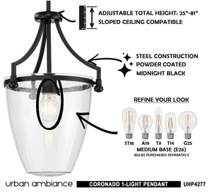 A diagram showing how to install a unique Urban Ambiance UHP4277 Tranditional Pendant 16.75''H x 11.5''W with a Midnight Black Finish, from the