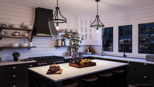 A kitchen with Urban Ambiance's unique and gorgeous UHP4278 Traditional Pendant lighting fixture.