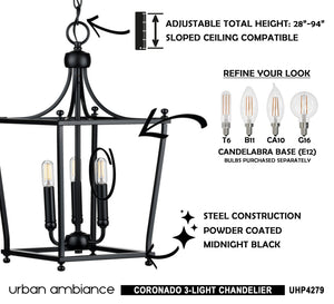 Gorgeous UHP4279 Tranditional Chandelier, Midnight Black Finish, Coronado Collection - Urban Ambiance.