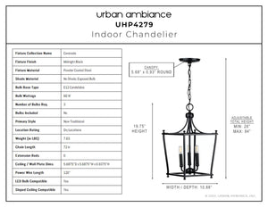 A diagram showing the dimensions of a luxury urban ambiance lighting fixture.