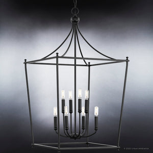 A luxury lighting fixture, the UHP4281 Tranditional Chandelier from the Coronado Collection by Urban Ambiance, features a Midnight Black Finish with six lights hanging from it.