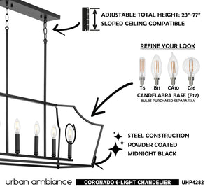 An image of a gorgeous UHP4282 Tranditional Chandelier lighting fixture, Midnight Black Finish, Coronado Collection from Urban Ambiance.