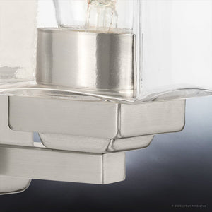 An Urban Ambiance UHP4290 Craftsman Wall Sconce 7''H x 4.5''W with a clear glass bulb is a beautiful lighting fixture in brushed nickel finish from