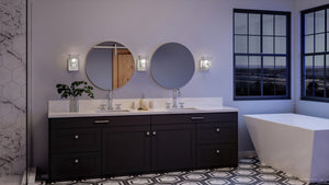 A gorgeous bathroom with a luxury lighting fixture, a UHP4290 Craftsman Wall Sconce 7''H x 4.5''W, Brushed Nickel Finish