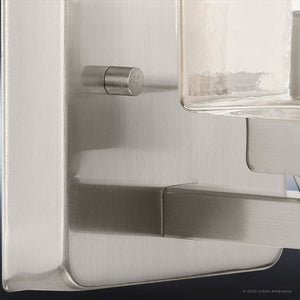 A unique lighting fixture, the UHP4290 Craftsman Wall Sconce from the beautiful Houston Collection by Urban Ambiance features a brushed nickel finish and glass shade.