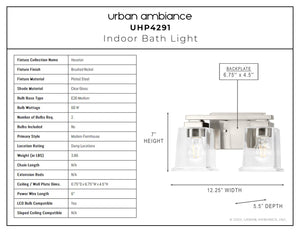 A beautiful lighting fixture, the UHP4291 Craftsman Bath Light 7''H x 12.25''W in Brushed Nickel Finish belongs to the Houston Collection by Urban Amb