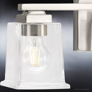 A unique and beautiful UHP4292 Craftsman Bath Light 7''H x 20.125''W, Brushed Nickel Finish, Houston Collection with a clear glass bulb from Urban Ambiance
