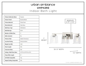 A unique lighting fixture - the Urban Ambiance UHP4292 Craftsman Bath Light 7''H x 20.125''W, Brushed Nickel Finish, Houston Collection - featuring