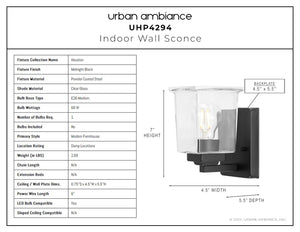 A diagram showing the dimensions of a luxury Urban Ambiance UHP4294 Craftsman Wall Sconce lighting fixture.