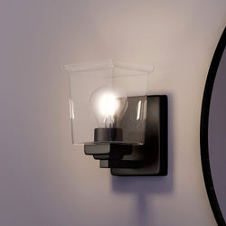 A unique and luxurious UHP4294 Craftsman Wall Sconce 7''H x 4.5''W, Midnight Black Finish, from the Houston Collection by Urban Ambiance