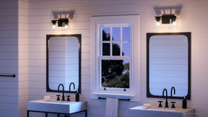 An Urban Ambiance bathroom with two UHP4295 Craftsman Bath Light 7''H x 12.25''W fixtures.