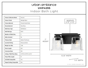 An image of a unique and beautiful UHP4295 Craftsman Bath Light 7''H x 12.25''W, Midnight Black Finish, Houston Collection by Urban Ambiance.