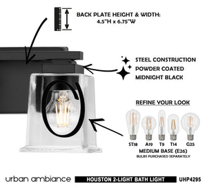 Urban Ambiance's UHP4295 Craftsman Bath Light 7''H x 12.25''W, Midnight Black Finish from the Houston Collection is a gorgeous replacement for the Houston scon