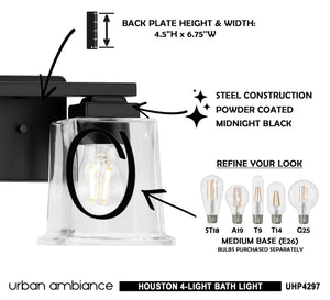 Urban Ambiance Craftsman Bath Light 7''H x 27.875''W, Midnight Black Finish, Houston Collection - Lighting fixture