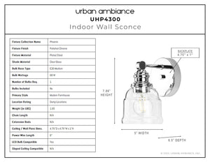 A beautiful image of the UHP4300 Vintage Wall Sconce 7.875''H x 5''W, Polished Chrome Finish, Phoenix Collection by Urban Ambiance.