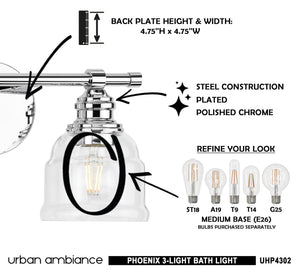 The unique and gorgeous UHP4302 Vintage Bath Light 7.875''H x 21''W, Polished Chrome Finish, Phoenix Collection by Urban Ambiance.