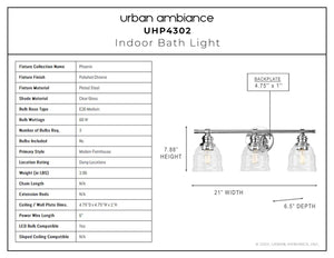 A unique diagram demonstrating the installation of the UHP4302 Vintage Bath Light, a luxury lamp from the Phoenix Collection by Urban Ambiance.
