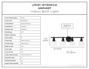 An image of a unique Urban Ambiance UHP4307 Vintage Bath Light 7.875''H x 29''W, Midnight Black Finish, Phoenix Collection with a number of options.