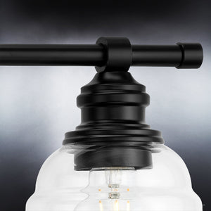 An UHP4307 Vintage Bath Light 7.875''H x 29''W, Midnight Black Finish, Phoenix Collection beautiful light fixture with a clear glass bulb (Brand: Urban
