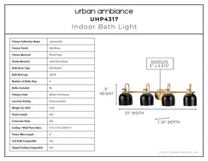 A beautiful Urban Ambiance UHP4317 Vintage Bath Light 9''H x 33''W, Olde Brass Finish, Jacksonville Collection with a number of lights.