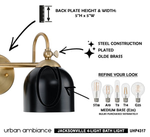 Beautiful Urban Ambiance UHP4317 Vinatge Bath Light 9''H x 33''W, Olde Brass Finish, Jacksonville Collection.