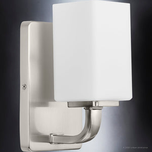 An Urban Ambiance UHP4320 Contemporary Wall Sconce 8.5''H x 4.75''W, beautiful square glass shade.