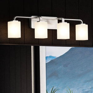 A luxury bathroom light fixture with a unique view of a mountain.