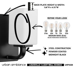 A unique and luxurious Urban Ambiance UHP4328 Contemporary Wall Sconce 8.5''H x 4.75''W, Midnight Black Finish, Louisville Collection with instructions