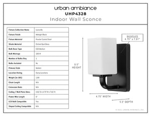 Keywords used: lighting fixture

Description: A UHP4328 Contemporary Wall Sconce 8.5''H x 4.75''W, Midnight Black Finish, Louisville Collection from Urban