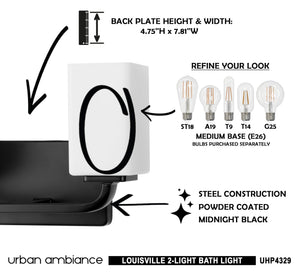 The instructions for how to install the luxury UHP4329 Contemporary Bath Light 8.5''H x 13.5''W, Midnight Black Finish, Louisville Collection by Urban Ambiance.